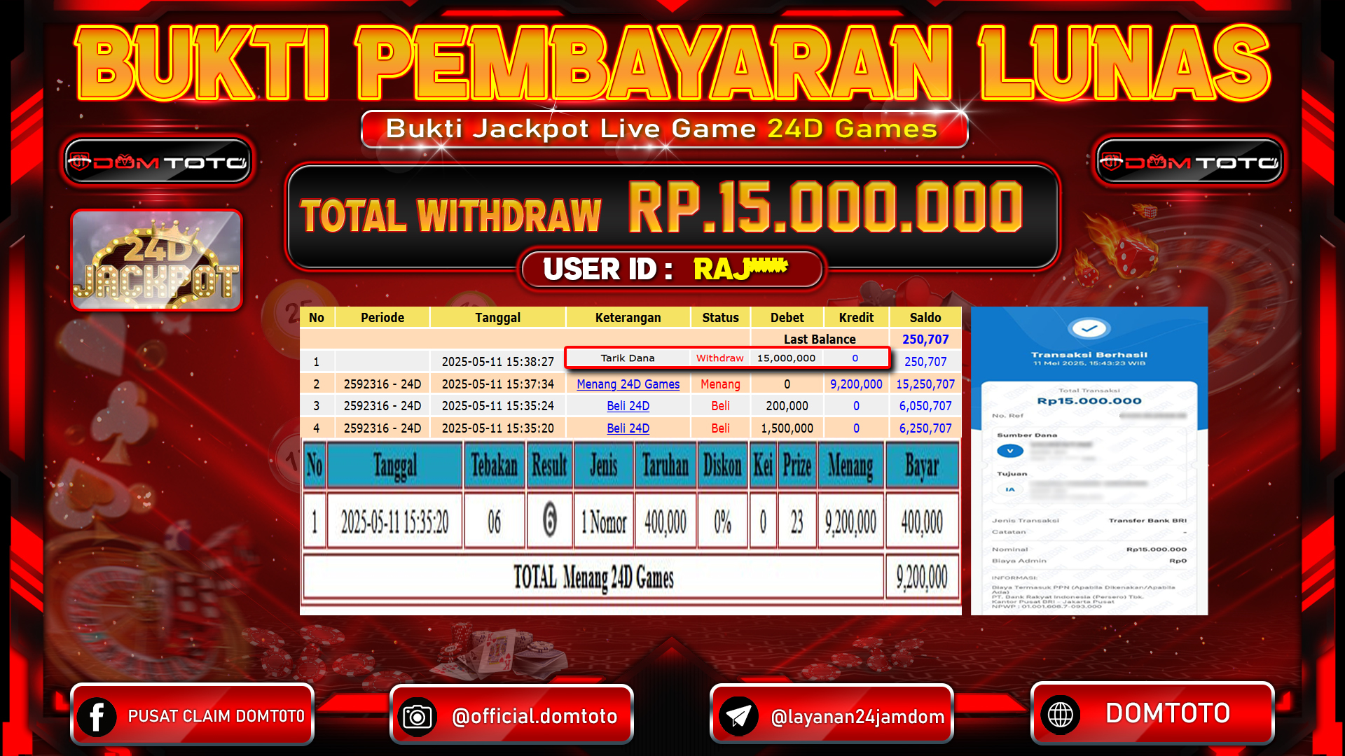 JACKPOT LIVEGAME 24D GAMES  11 MEI 2025